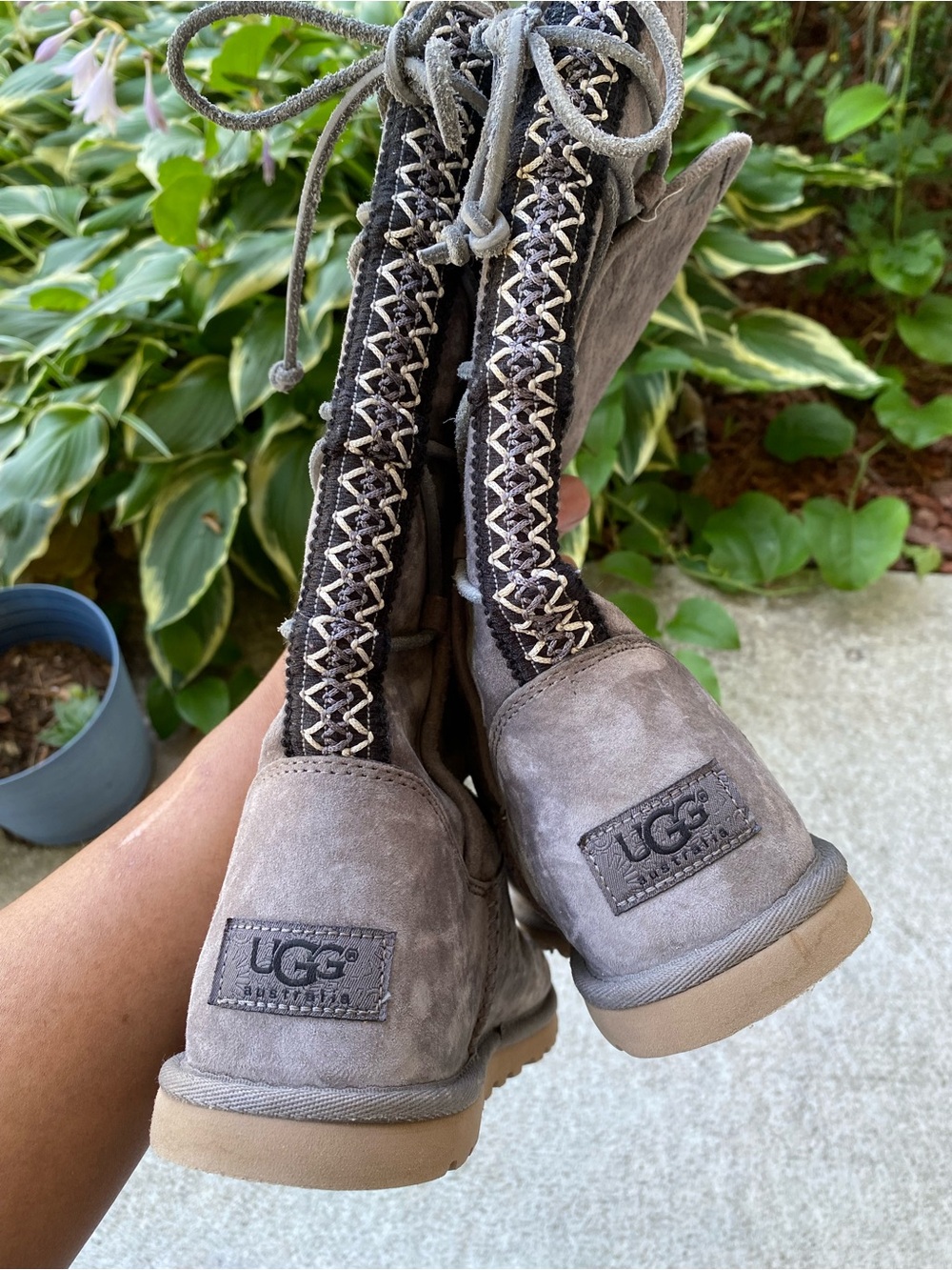 UGG Taupe Suede Lace-Up Back-Detail Boots